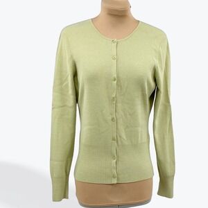 ANN TAYLOR LOFT Light Green Crew Neck Button‎ Up Cardigan Sweater Womens XS